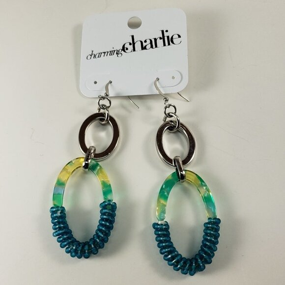 Tropical Radiance Dangle Earrings – Gradient Resin Ovals w Teal Beads &  Silver - Picture 3 of 9